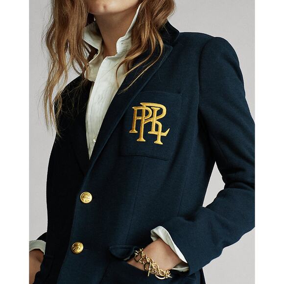 Polo Ralph Lauren Aviator Navy Knit Cotton Gold Crest Blazer Jacket NEW/NWT!! - Picture 4 of 15